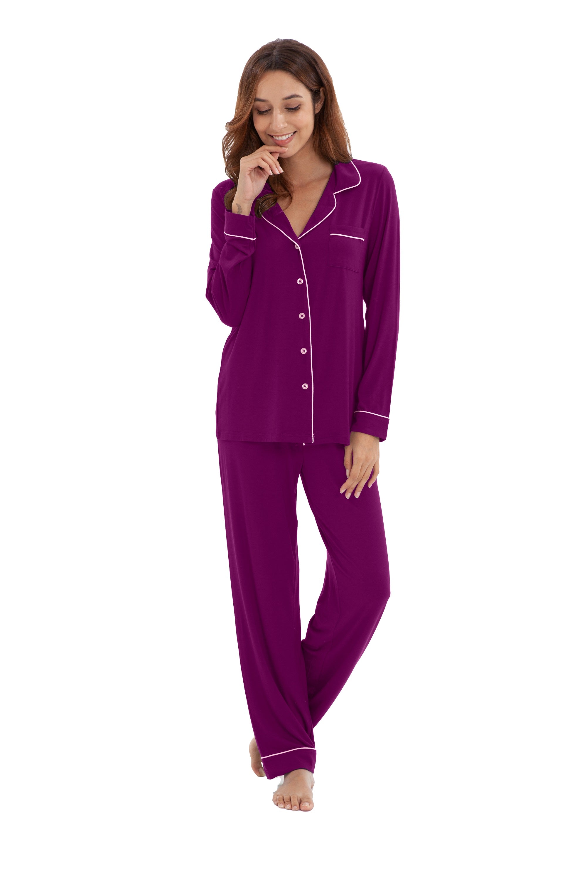 Women s Longsleeve Pajamas Set Fuchsia ELLY E