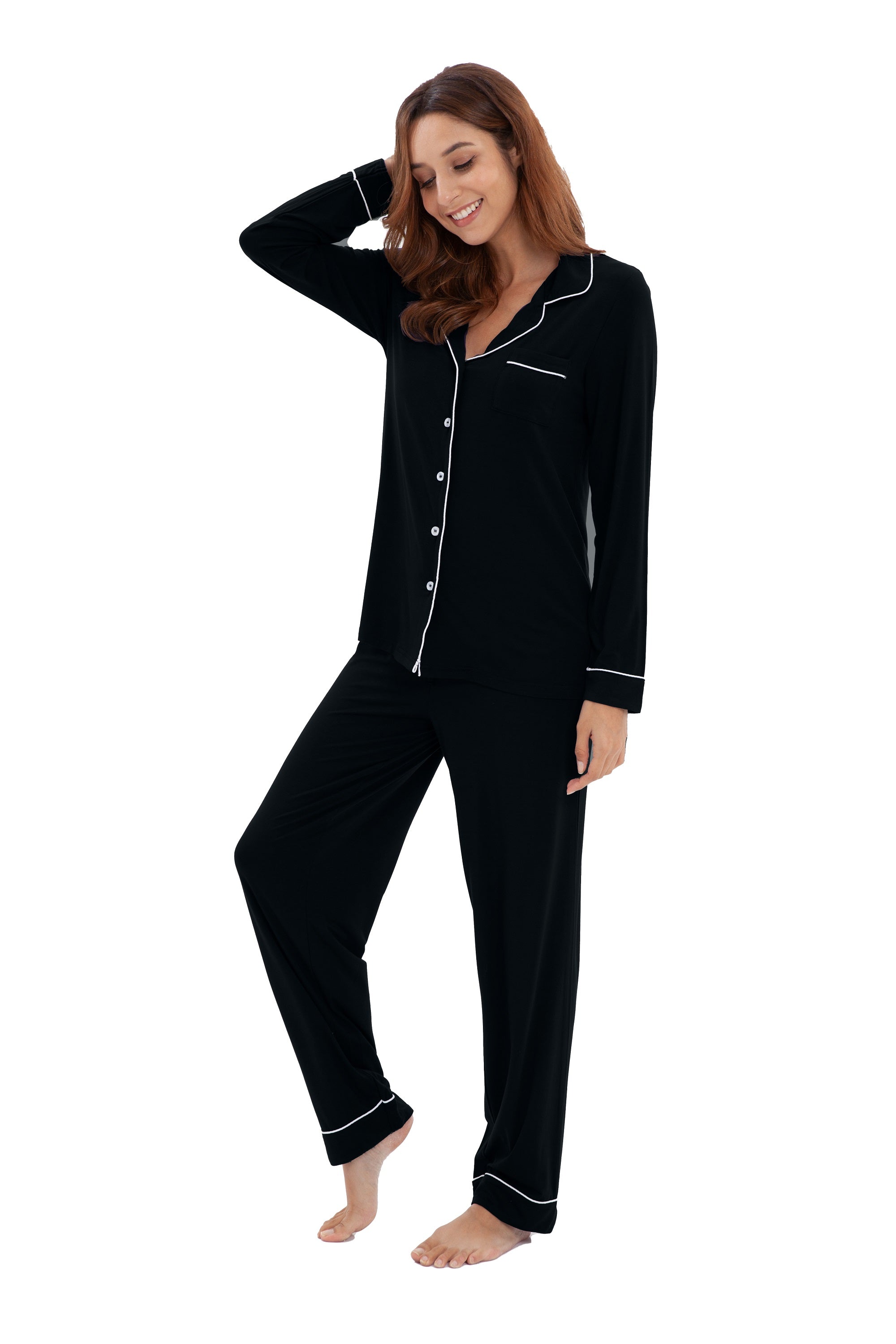 Black long sleeve pajama set hot sale