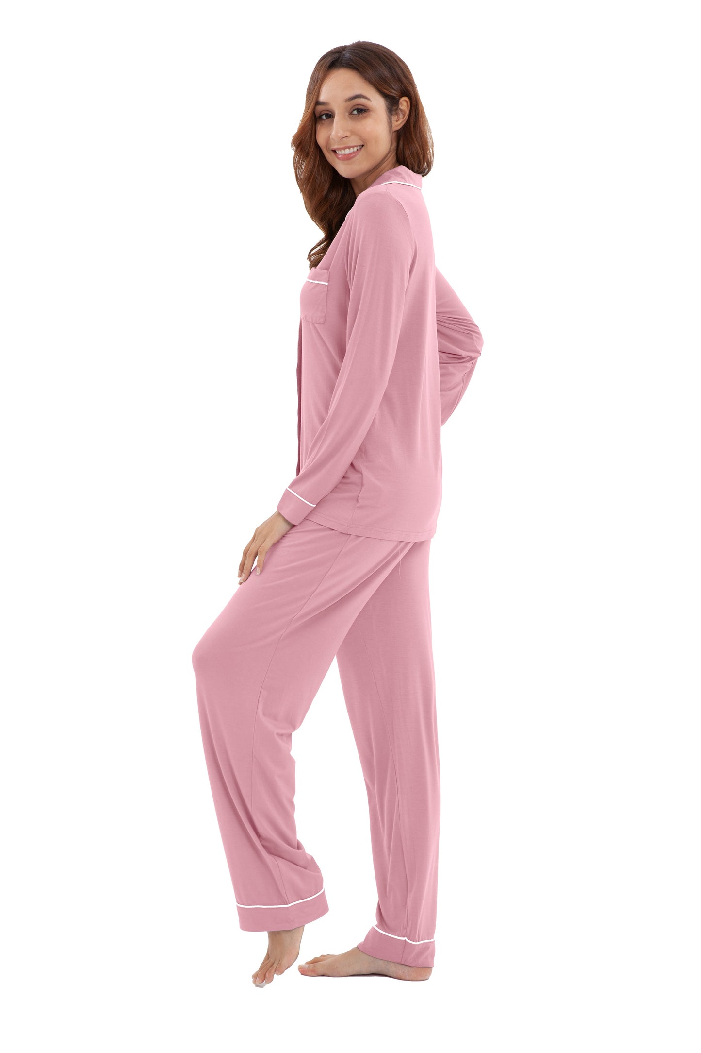 Women's Longsleeve Pajamas Set <br>- Light Pink